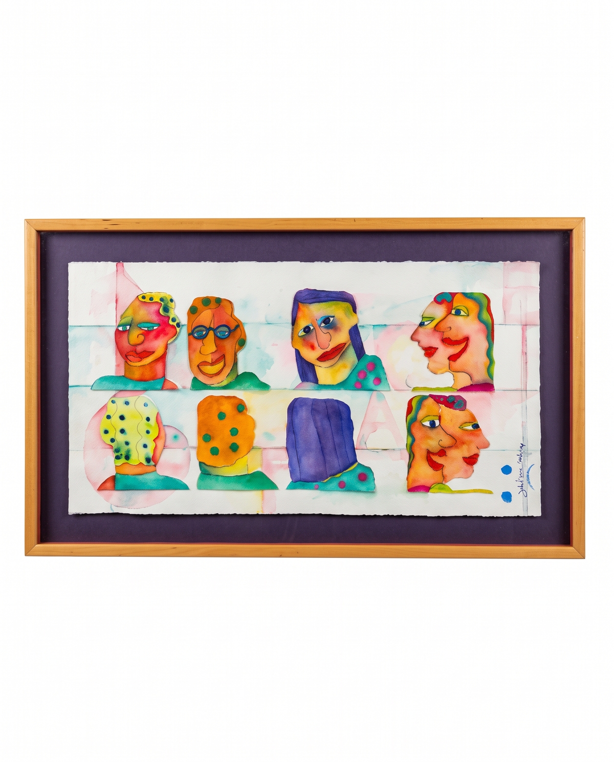 Judy Nemer Sklar Watercolor Cut-Out Female Faces 35.75W