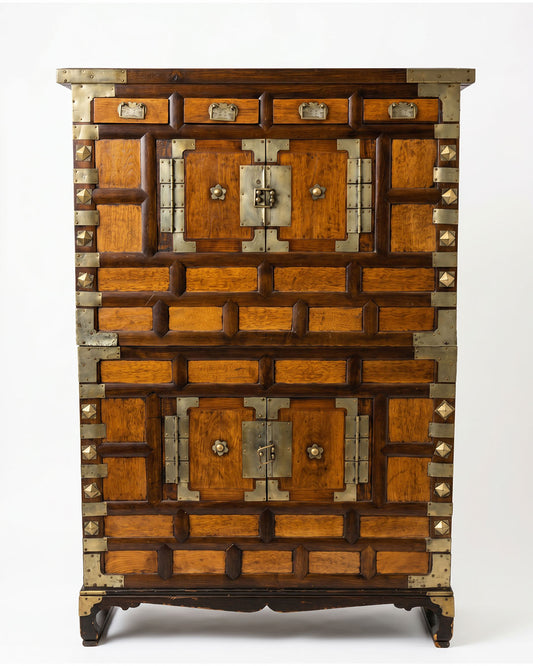 Korean Bandaji Tansu Chest, Elm Wood w/Brass Fittings 34.5 x 17.75 x 54.5