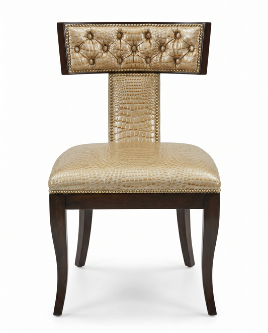 Kravet Athens Klismos Maple Chair, Gold Crocodile Print Leather, Nickel Nailheads 23W 26.5D 37H