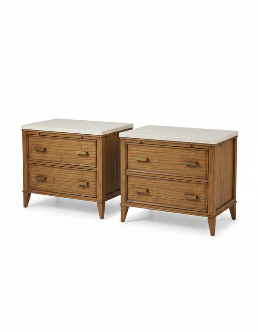 Kreiss Bedside Chests w/Travertine Top 2 Drawer/1 Pull Out Shelf PAIR 31.25 x 19.50 x 27.25H
