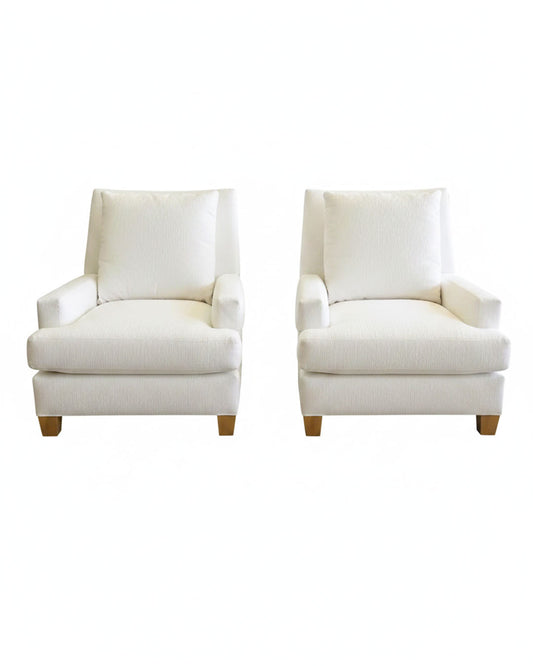 Lee Industries White Upholstered Lounge Chairs 34W 43D 38H - PAIR