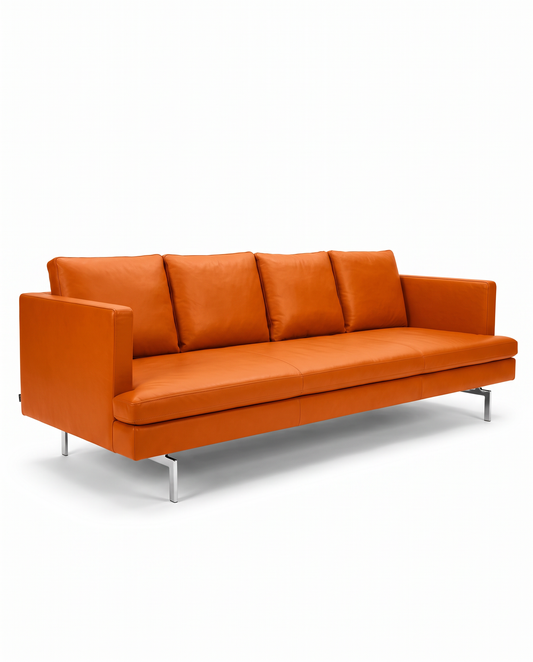 Ligne Roset Stricto Sensu Orange Leather Sofa 80W 34D 29H