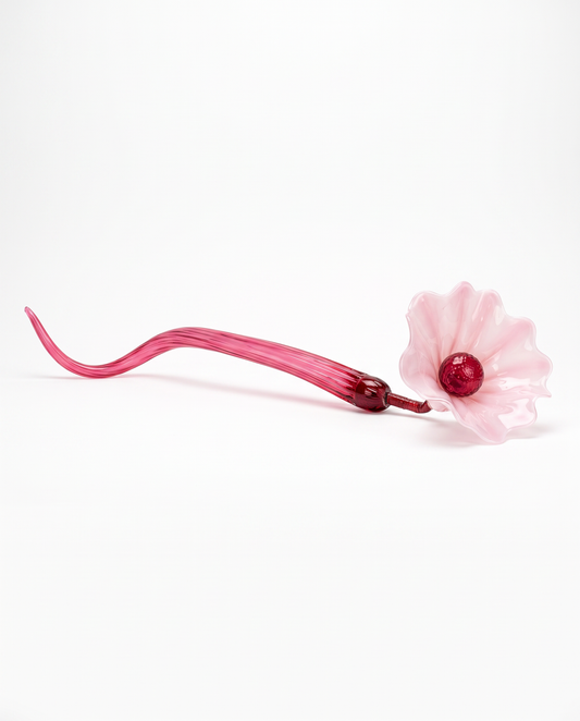 Long Stem, Hd. Blown Art Glass Flower Sculpture 42.5