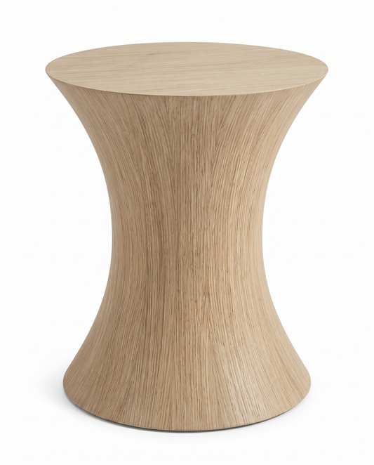 Lt. Oak Hourglass-Shaped Accent Stool/Side Tbl. 14 Dia. 18H