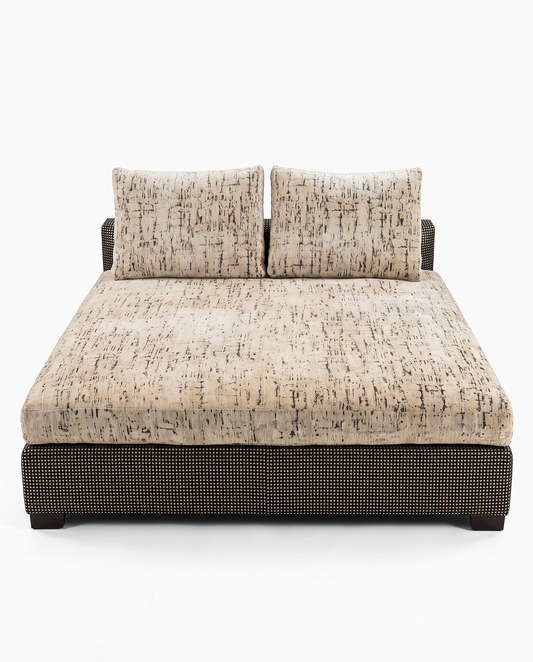 Luxury Day Bed/Double Chaise, Woven Black & White Textured Fabric 60W 65D 25H