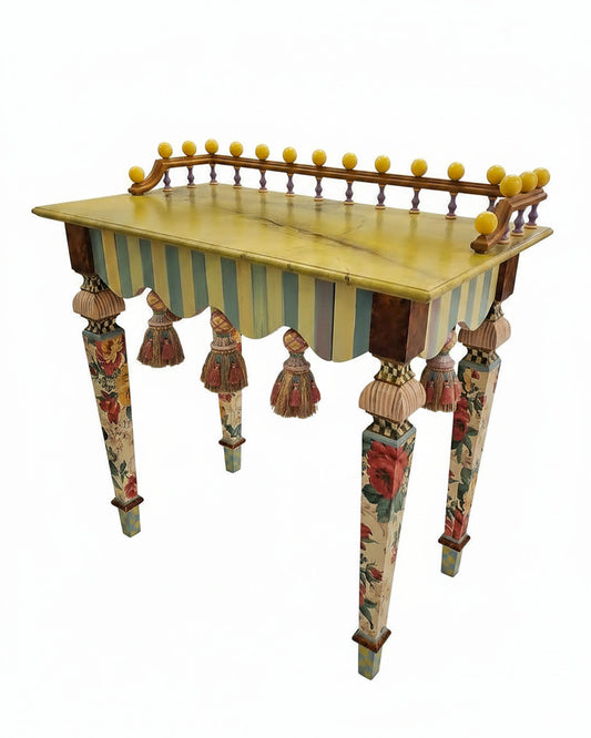 MacKenzie Childs Collection Writing Desk, One Drawer, Hand Painted, Faux Marble Finish 32W 19D 33.5H