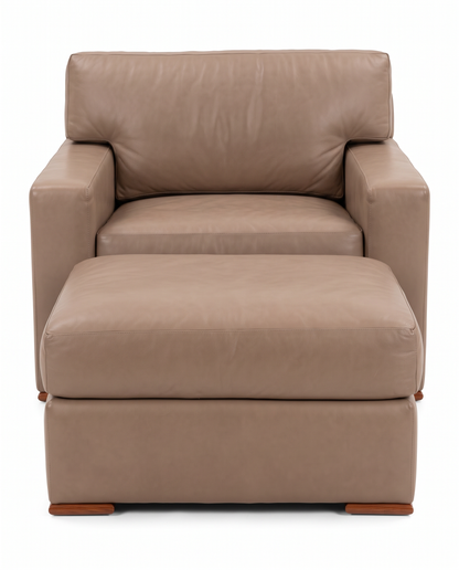Martin Brattrud Tan Leather Lounge Chair w/Ottoman 37.5W 35D 25H