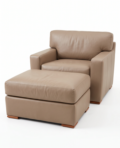 Martin Brattrud Tan Leather Lounge Chair w/Ottoman 37.5W 35D 25H