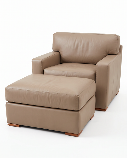 Martin Brattrud Tan Leather Lounge Chair w/Ottoman 37.5W 35D 25H
