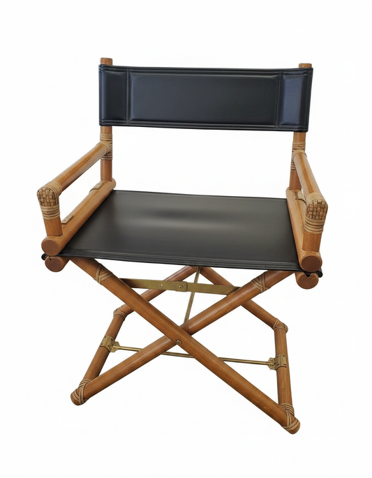 McGuire Leather Director Chairs, Brass Hardware - PAIR