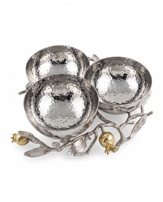 Michael Aram Pomegranate Silver & Gold Triple Bowl 10.5 x 9 x 3.5