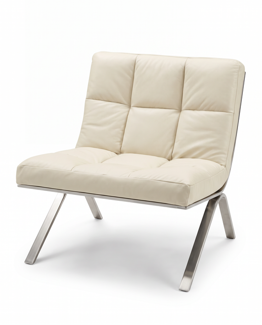 Mid-Cent. White Leather Barcelona Chairs by Mies Van Der Rohe for Knoll 30W 34D 28.5H - PAIR