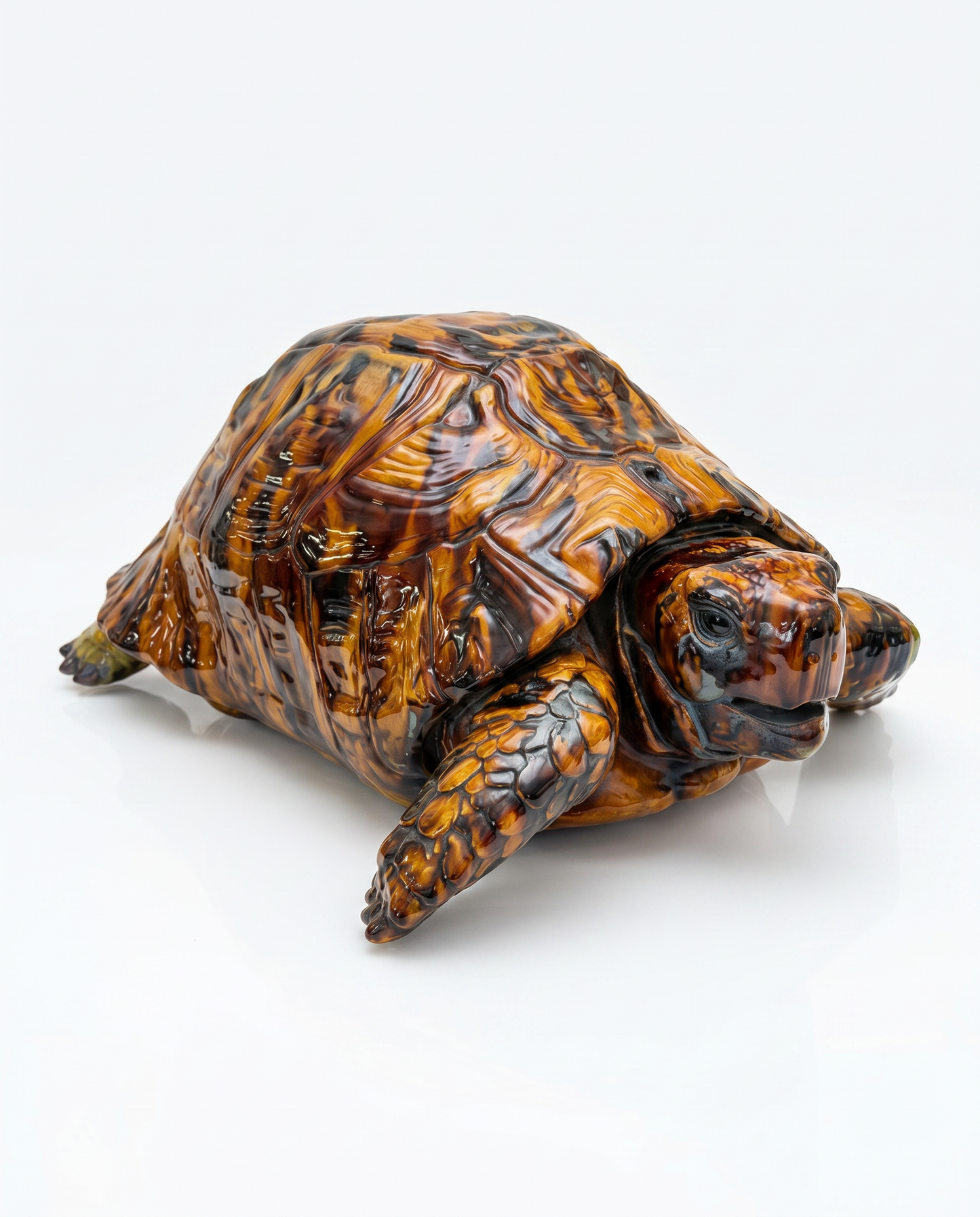 Mid -Century High Gloss, Hand Painted Finish, Detailed Shell Pattern Tortoise 25.5W 20D 12H