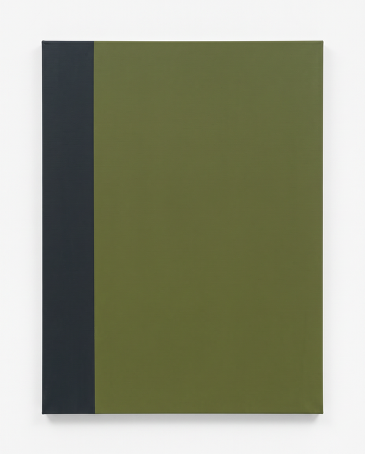 Minimalist Abstract Color Block Wall Art, Dominant Olive Green w/Narrow Dark Vertical Stripe 49.5 x 80