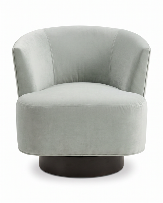 Mitchell Gold & Bob Williams Light Sky Blue Upholstered Swivel Arm Chairs 28W 29.5D 29H - PAIR