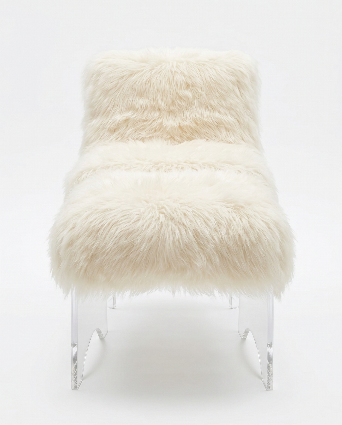 Modern Sheepskin Uphol. Accent Chair & Ottoman w/Lucite Legs 25W 26D 33H