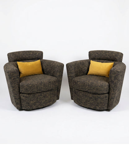 Modern Upholstered Swivel Arm Chairs w/Fixed Headrest 37W 35D 33H - PAIR
