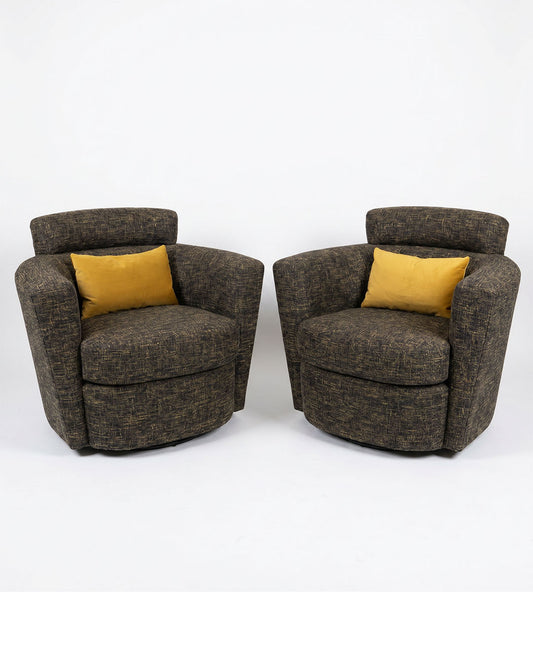 Modern Upholstered Swivel Arm Chairs w/Fixed Headrest 37W 35D 33H - PAIR
