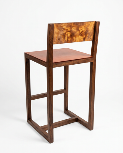 Modern Wood & Leather Guest Stools by Tyler Hays 17.25W 18D 37H - SET OF 4