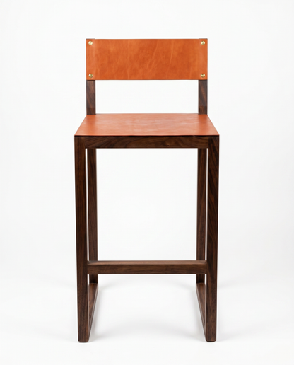 Modern Wood & Leather Guest Stools by Tyler Hays 17.25W 18D 37H - SET OF 4