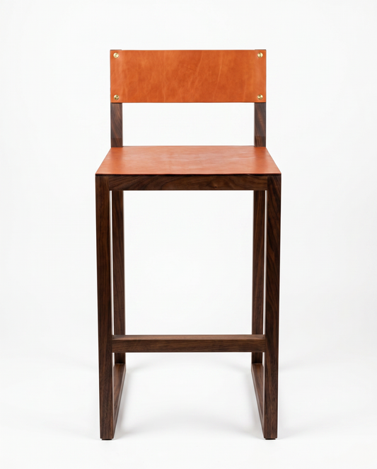 Modern Wood & Leather Guest Stools by Tyler Hays 17.25W 18D 37H - SET OF 4