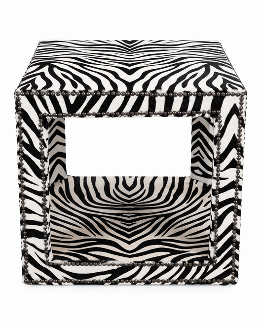 Mr. Brown Kew Zebra Print Side Table/Footrest 21.5Sq 20.5H
