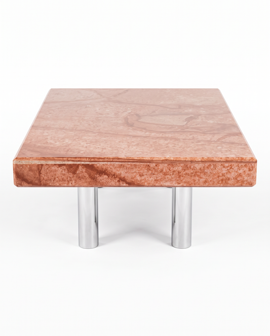 Natural Red Marble Top w/Chrome Legs Rectangle Low Coffee Table 52W 34D 17.25H