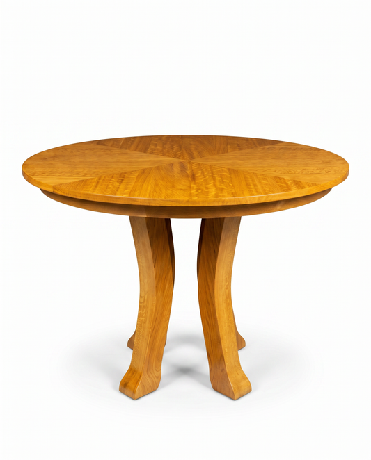 Natural Wood Dining Table, Four-Leg Pedestal Base 42Dia 30.25H