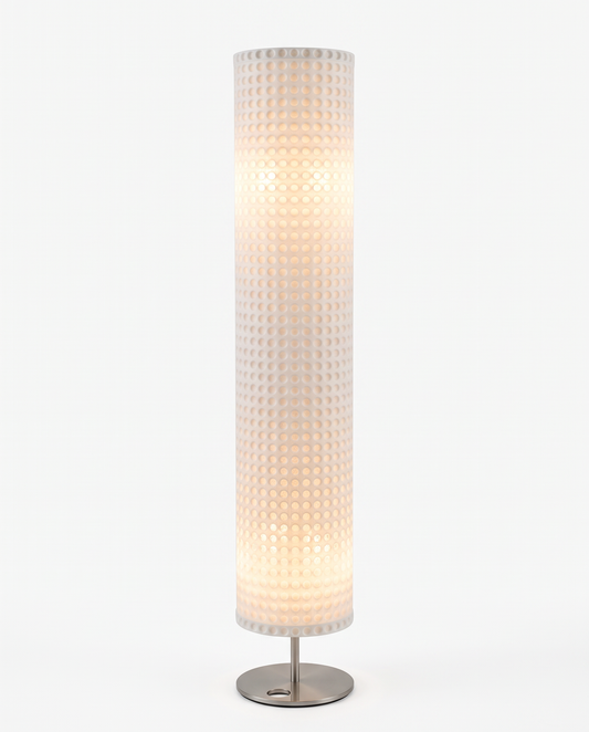 Octopus Floor Lamp, Cylindrical Textured Fabric Shade, White 11.3/4 Dia x 6".4 H