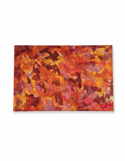 Oil on Canvas, Red, Orange and Yellow Abstract, Unsigned 65W x 43H