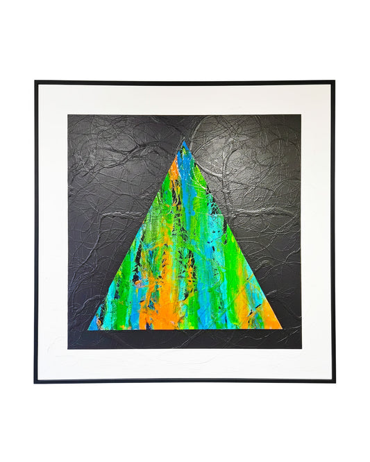 One of a Kind, Original Abstract Acrylic Layered on Canvas, "Pyramid Scheme" signed Michael Schwertfeger 61.5"Sq.