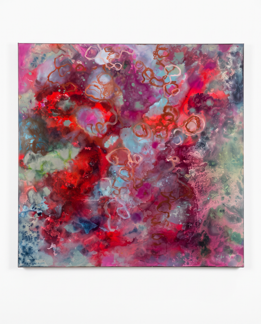 Original Oil on Canvas, Red w/Highlights, Unsigned 36"Sq