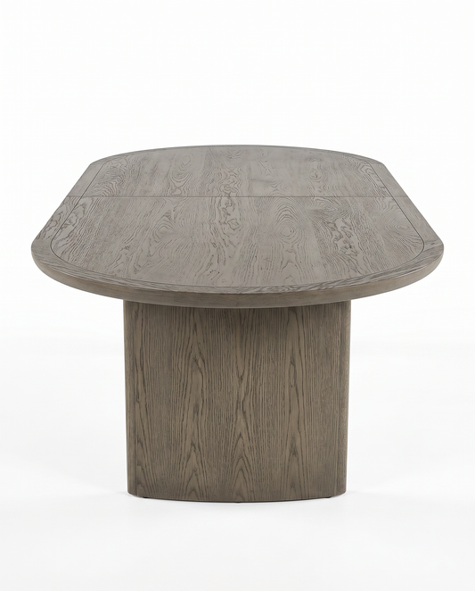 Oval Light Wood Shaped Dining Table w/Extension, Twin Pedestal Base 96W 42D 30H