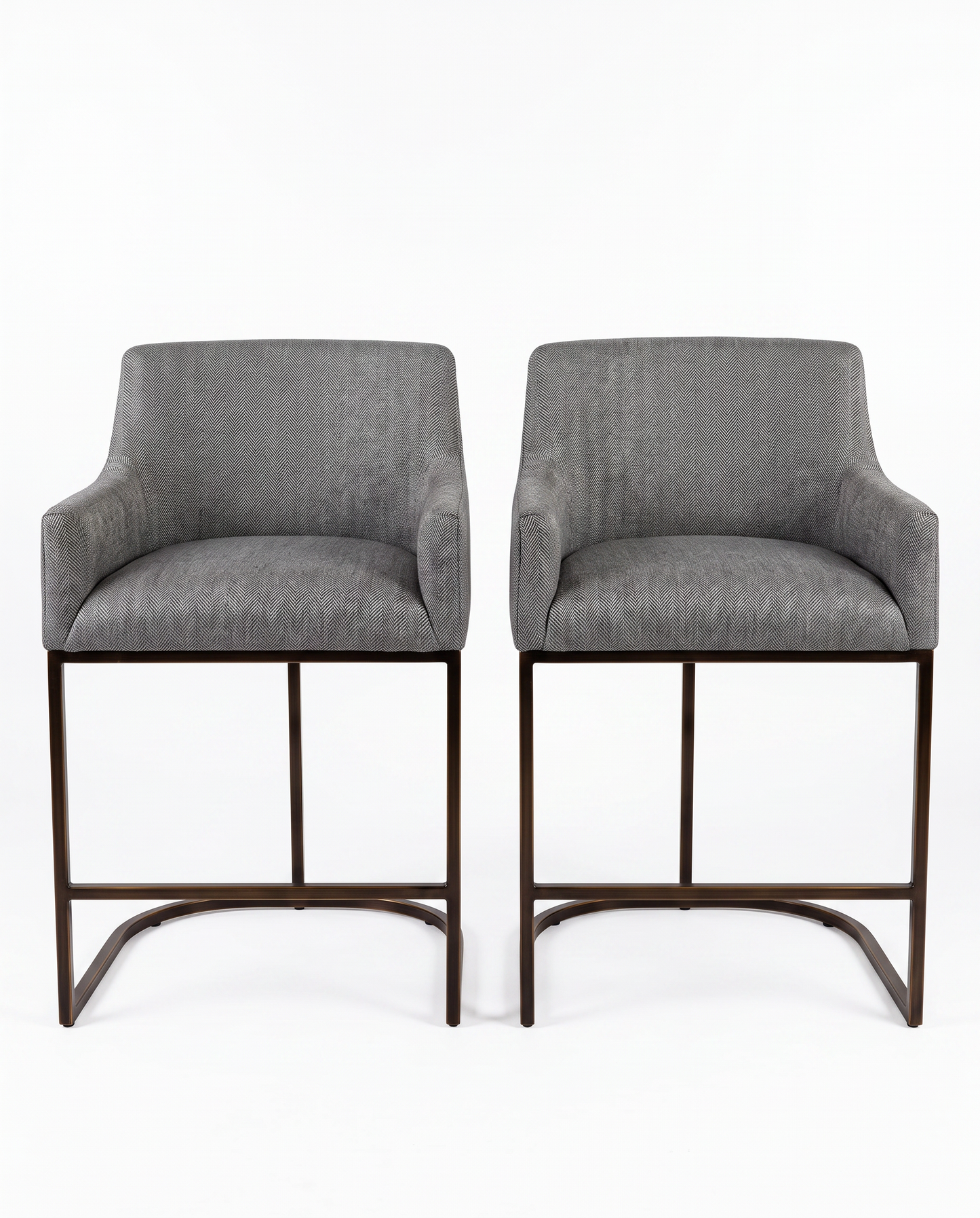 PAIR Restoration Hardware Curved Back Track Arm, Black Metal Barstool 23W 23D 38H