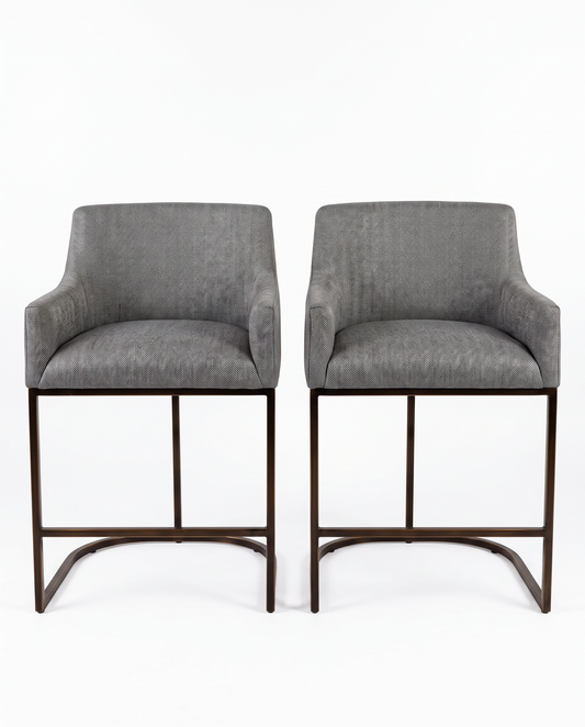 PAIR Restoration Hardware Curved Back Track Arm, Black Metal Barstool 23W 23D 38H