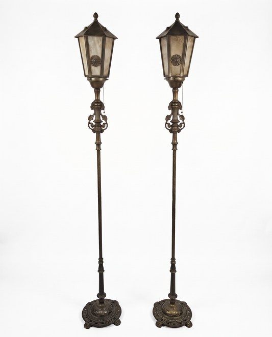 Pair of Antique Carriage Lantern Floor Lamps 65"H (PAIR)