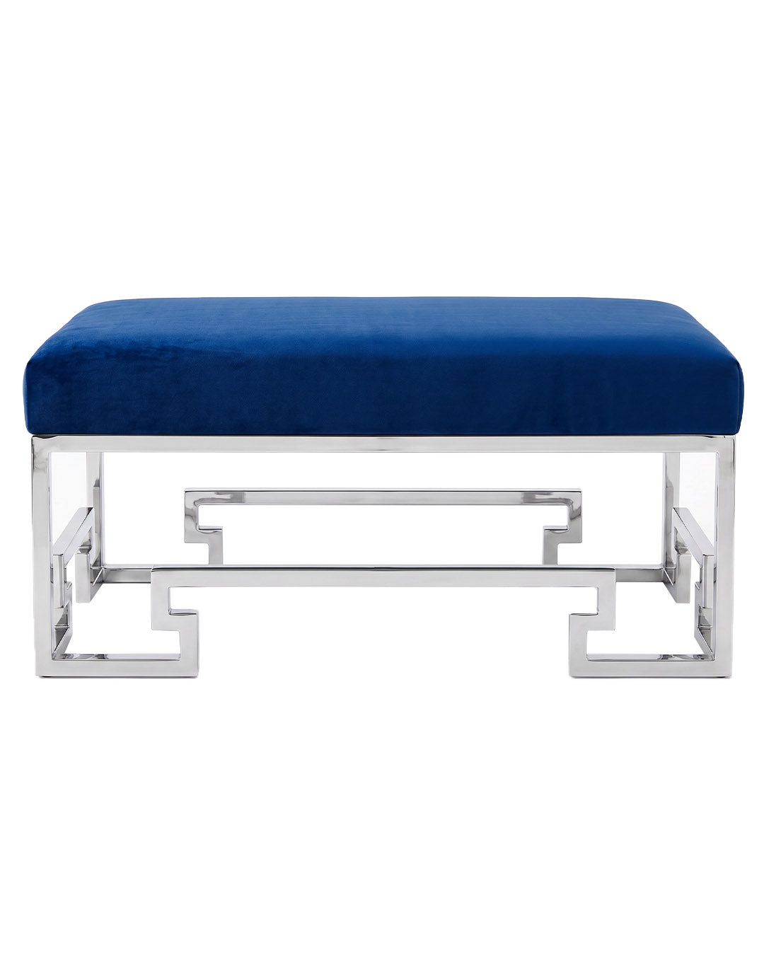 Pangea Home Laurence Stainless Steel Stool, Navy Velvet 27 x 16 x 18H