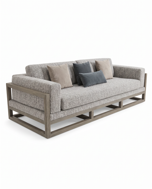 Patio Wood Framed Sofa w/Outdoor Upholstery w/Accent Pillows 99L 39D 33H - AS IS