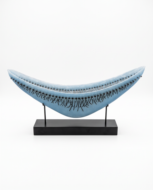 Patty Rogers Pate de Vere, Crushed Glass Paste Blue Canoe Sculpture 30 x 8 x 8 x 15.5H