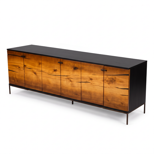 Pottery Barn Delta Buffet, Solid Mango Wood, Distinct Geometric Pattern 78W 18D 36H