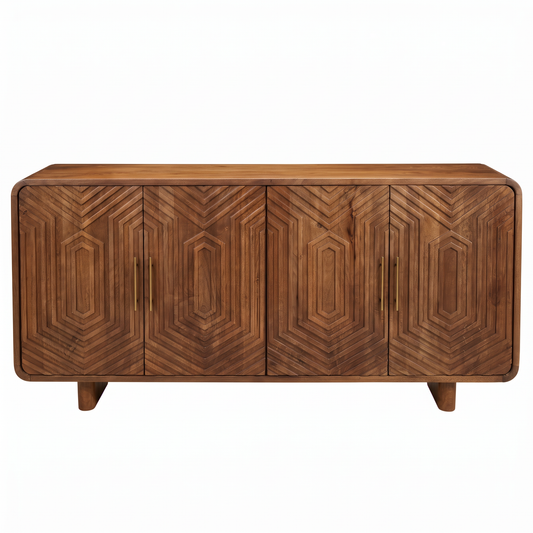 Pottery Barn Delta Buffet, Solid Mango Wood, Distinct Geometric Pattern 78W 18D 36H