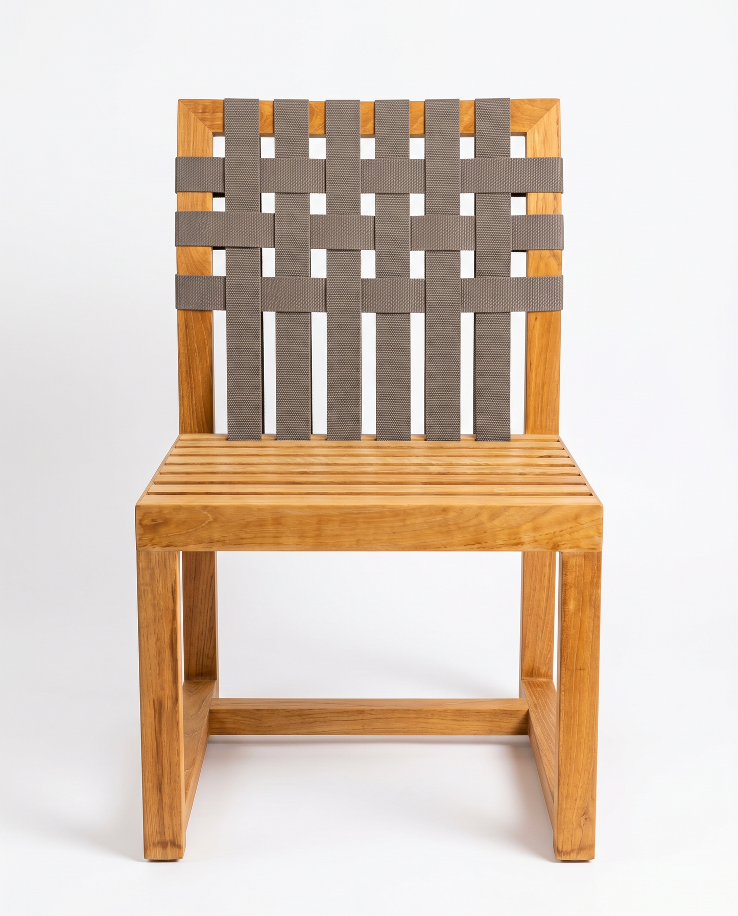 RODA Network 149 Dining Chairs, Solid Teak Frame, Woven Grey Polyester Backrest 19.75W 23D 33.25H - SET OF 5