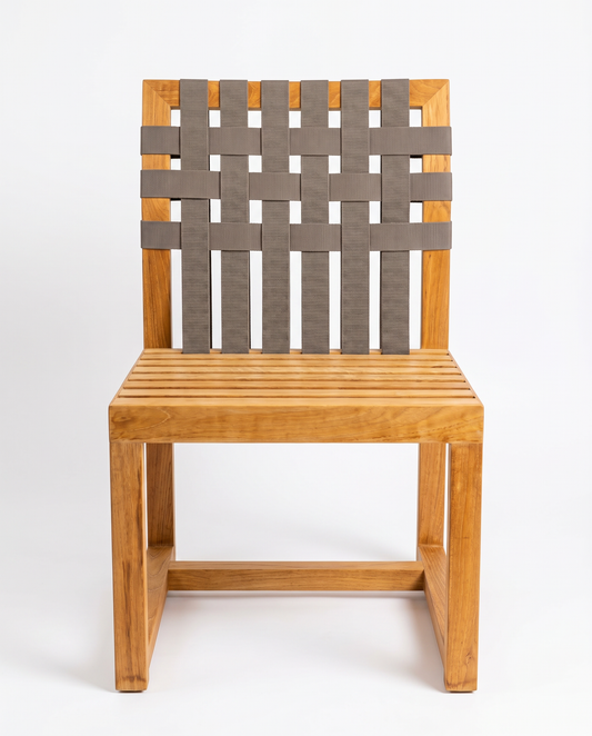 RODA Network 149 Dining Chairs, Solid Teak Frame, Woven Grey Polyester Backrest 19.75W 23D 33.25H - SET OF 5