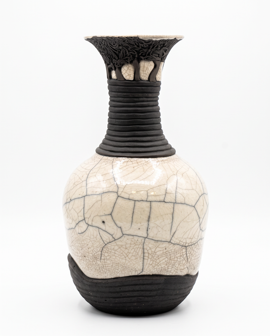 Raku-Fired Studio Art Pottery Vase, Signed (Bill) Herb 79' 14H