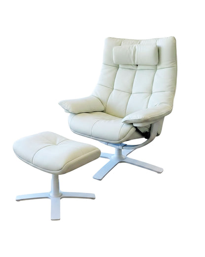 Re-Vive White Leather Swivel Lounge Chair w/Otto 35W 32D 43H