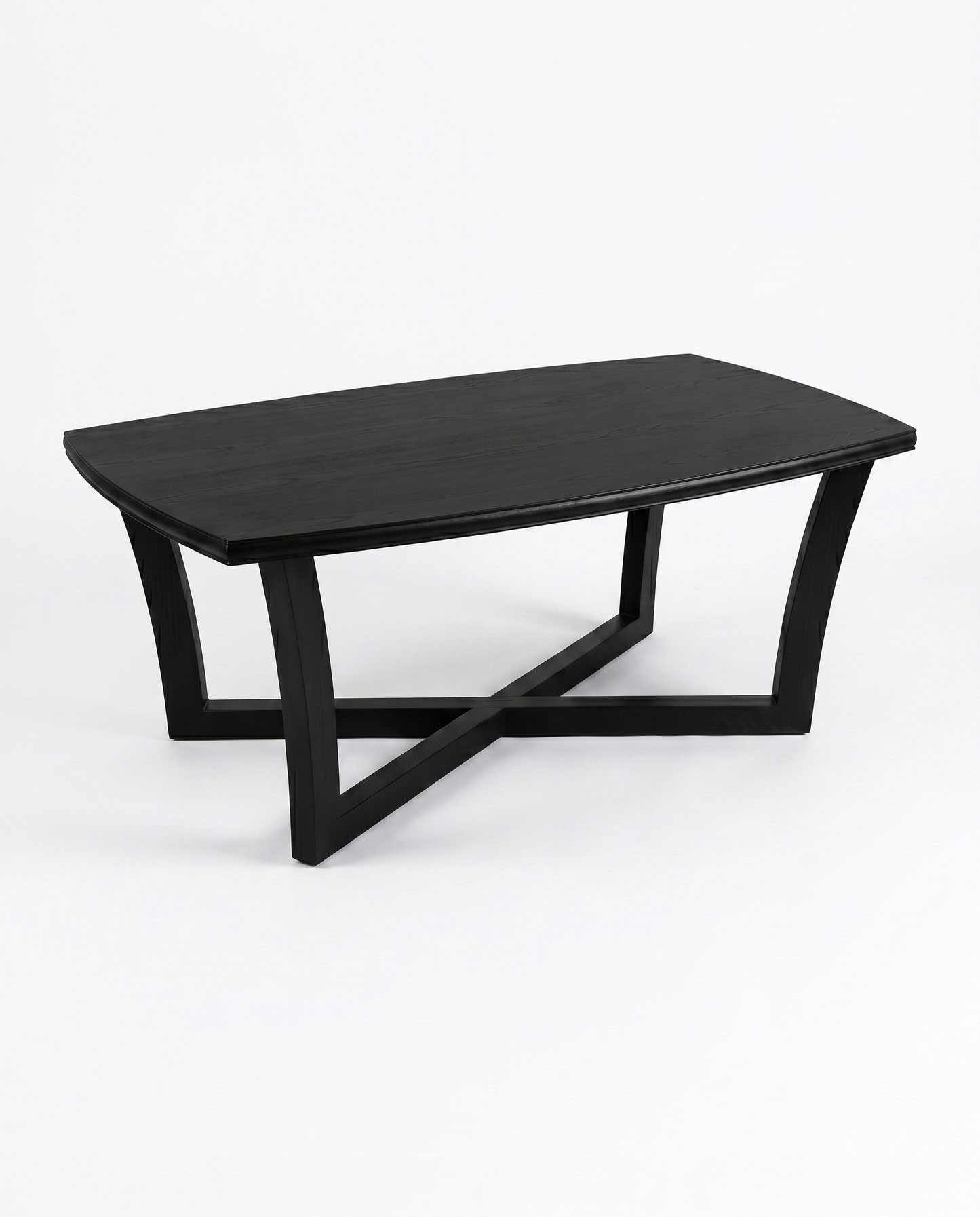 Rectangular Black Wood Coffee Table, Intersecting "X" Base, Flared Legs 48W x 24D x 19.25H