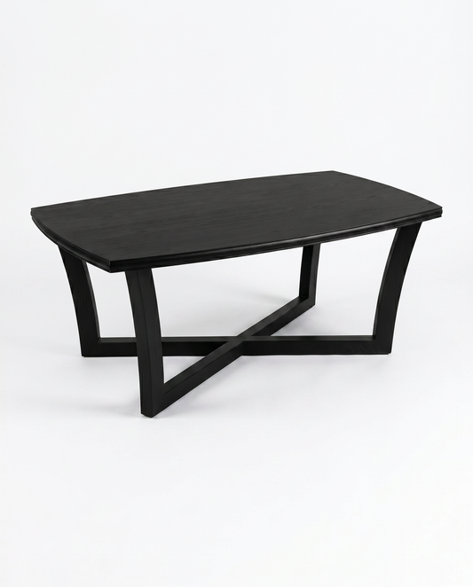 Rectangular Black Wood Coffee Table, Intersecting "X" Base, Flared Legs 48W x 24D x 19.25H