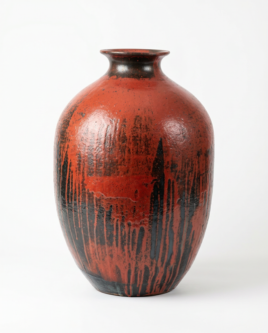 Red & Black Drip Glaze Pottery Jar 20 Dia x 31H