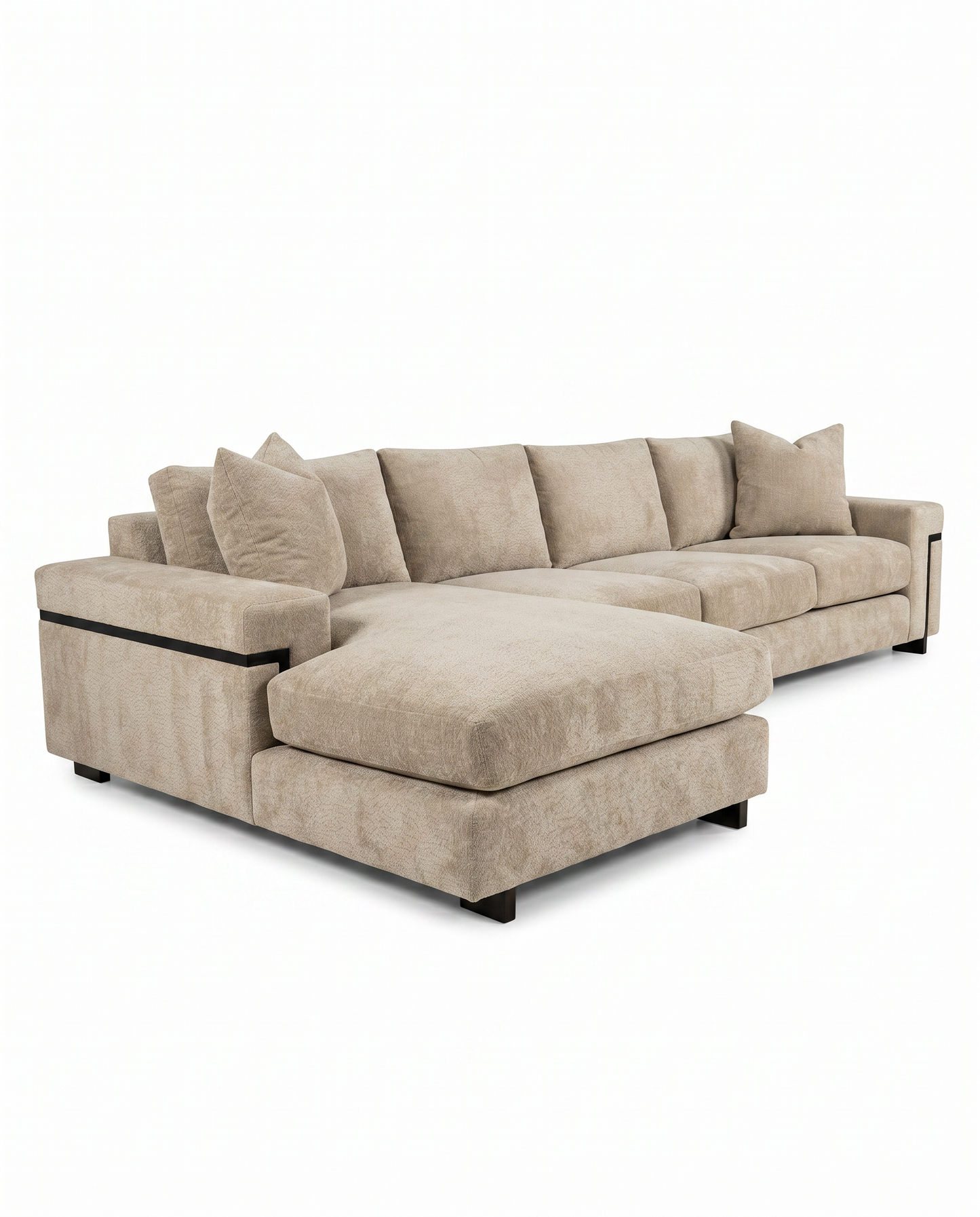 Rene Cazares Two-Piece Sectional Sofa, Light Grey w/Black Accents 10'11"W 5'8"D 28H