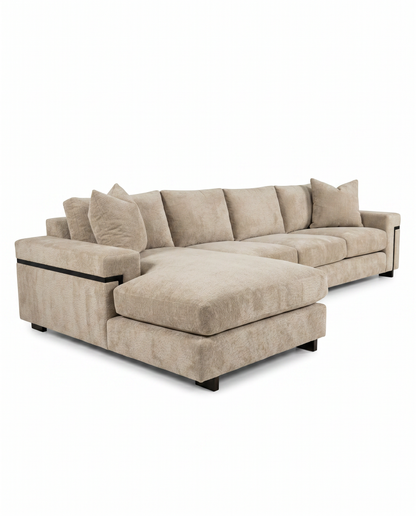 Rene Cazares Two-Piece Sectional Sofa, Light Grey w/Black Accents 10'11"W 5'8"D 28H